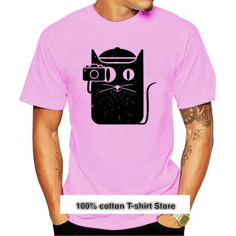 

Camiseta con dibujo de gato y cámara para hombre, ropa estampada, nueva