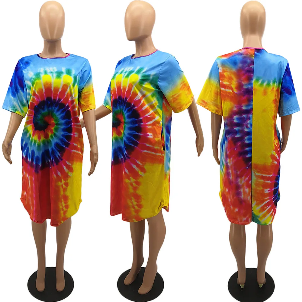 HAOYUAN Tie Dye, платье размера плюс, женская осенняя одежда, Robe Femme, больше размера d, Vestido, сексуальное Клубное рождественское платье, свободная футболка, платья