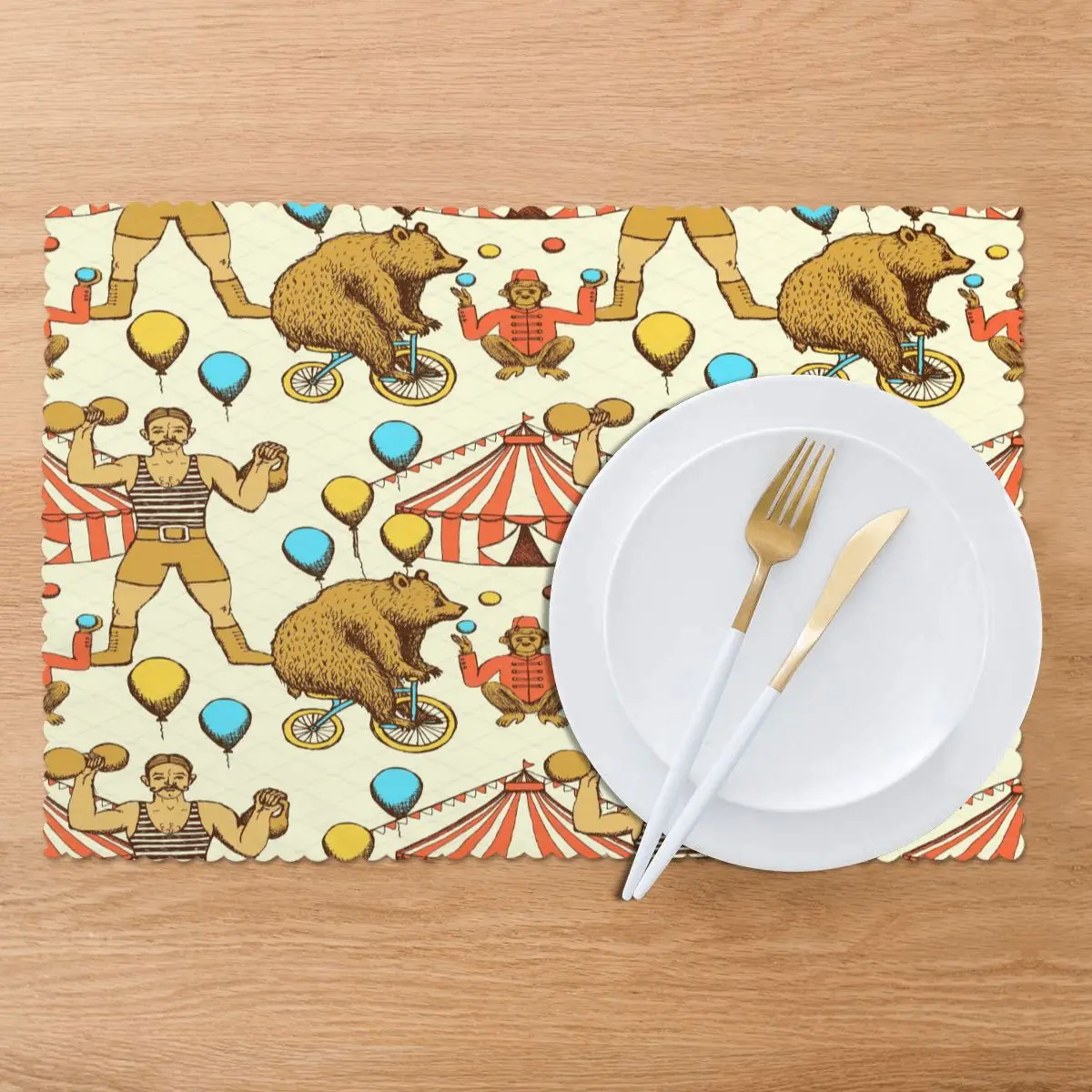 6 шт. столовых Настольный коврик цирк медведей для столов жар-изоляции Лен Кухня