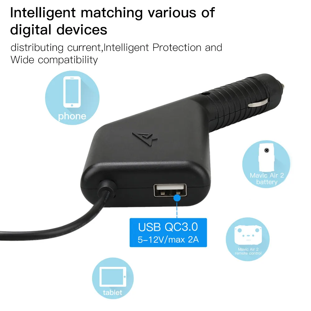 

Outdoor Portable 3 In1 Battery Car Charger Fast Charging Adapter with USB Port Remote Control Charger For DJI Mavic Air 2 Drone