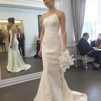 2021 simple mermaid beach wedding dresses strapless long satin backless bridal dress new designer vestidos de novia