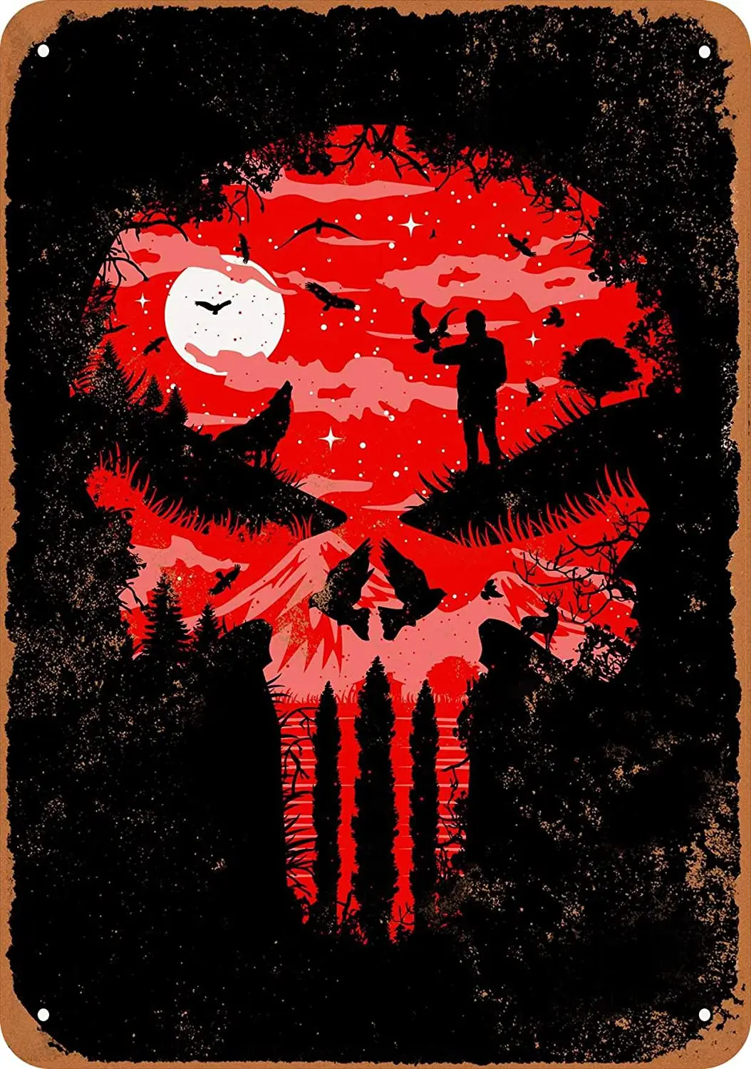 

WallColor 8*12 Metal Sign Punisher Skull Nature Scape Vintage Look