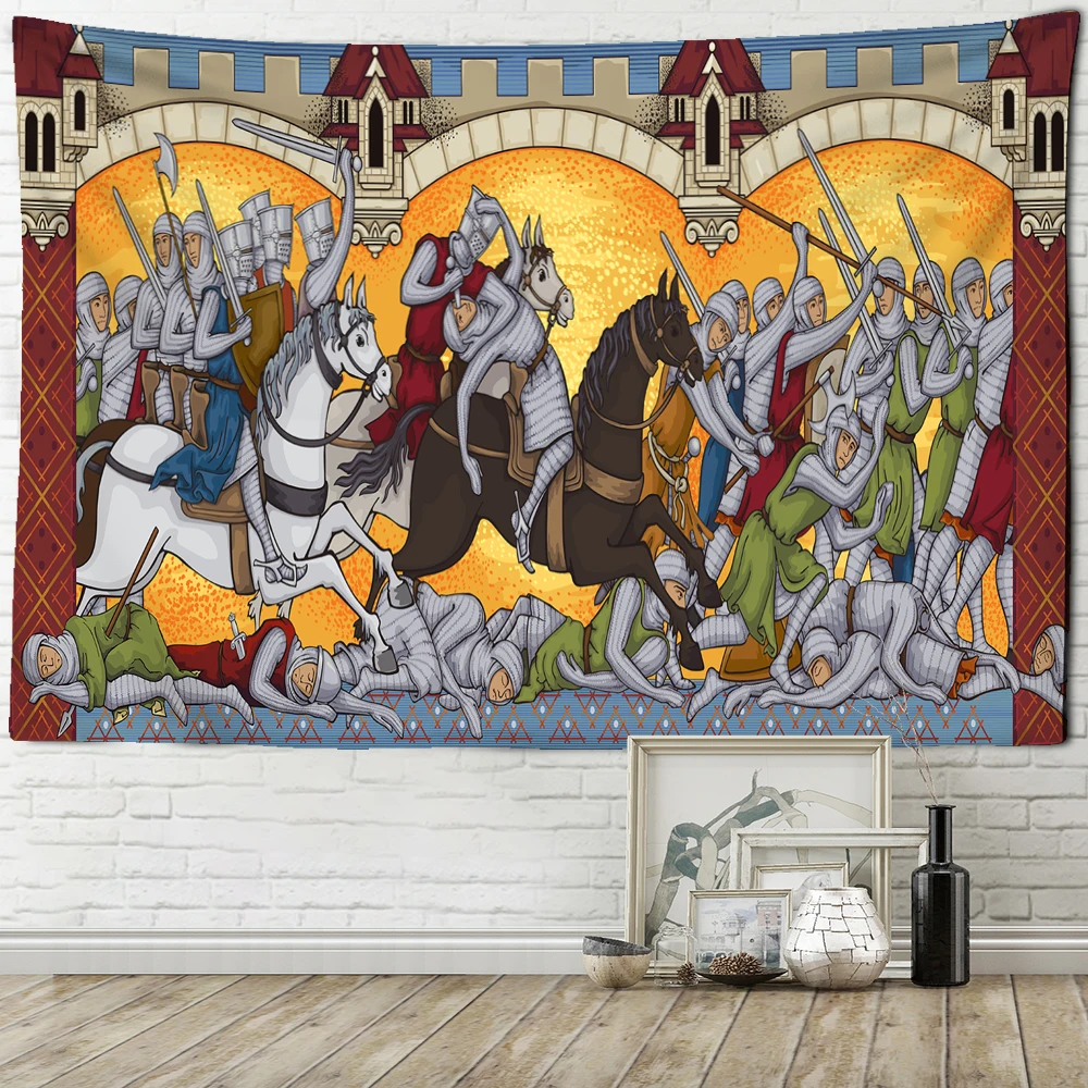 

Medieval Warrior Tapestry Wall Hanging Old Culture Printed Hippie Tapestries Wall Cloth Home Decor Vintage Tapestry