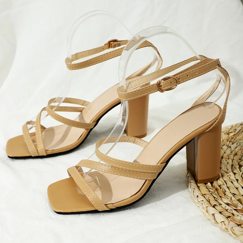 

2021 Women Sandals Pumps Summer Fashion Open Toe High Heels Shoes Females Narrow Band Thick Heels 8/10cm Party Ladies Shoes