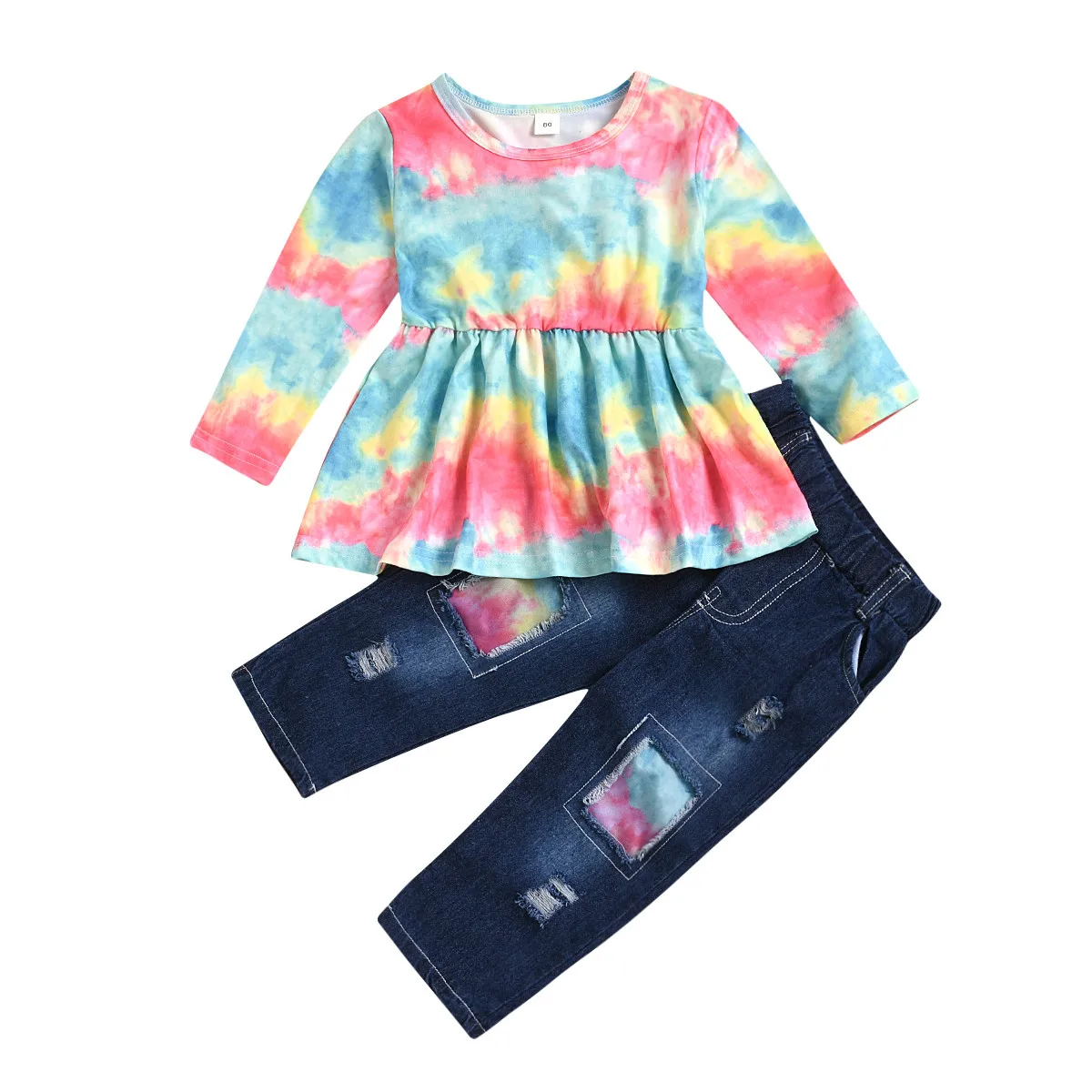 

Детский комплект из 2 предметов, детская одежда для девочек, осенний комплект для девочки с длинным рукавом «вареный» с круглым вырезом, топ...