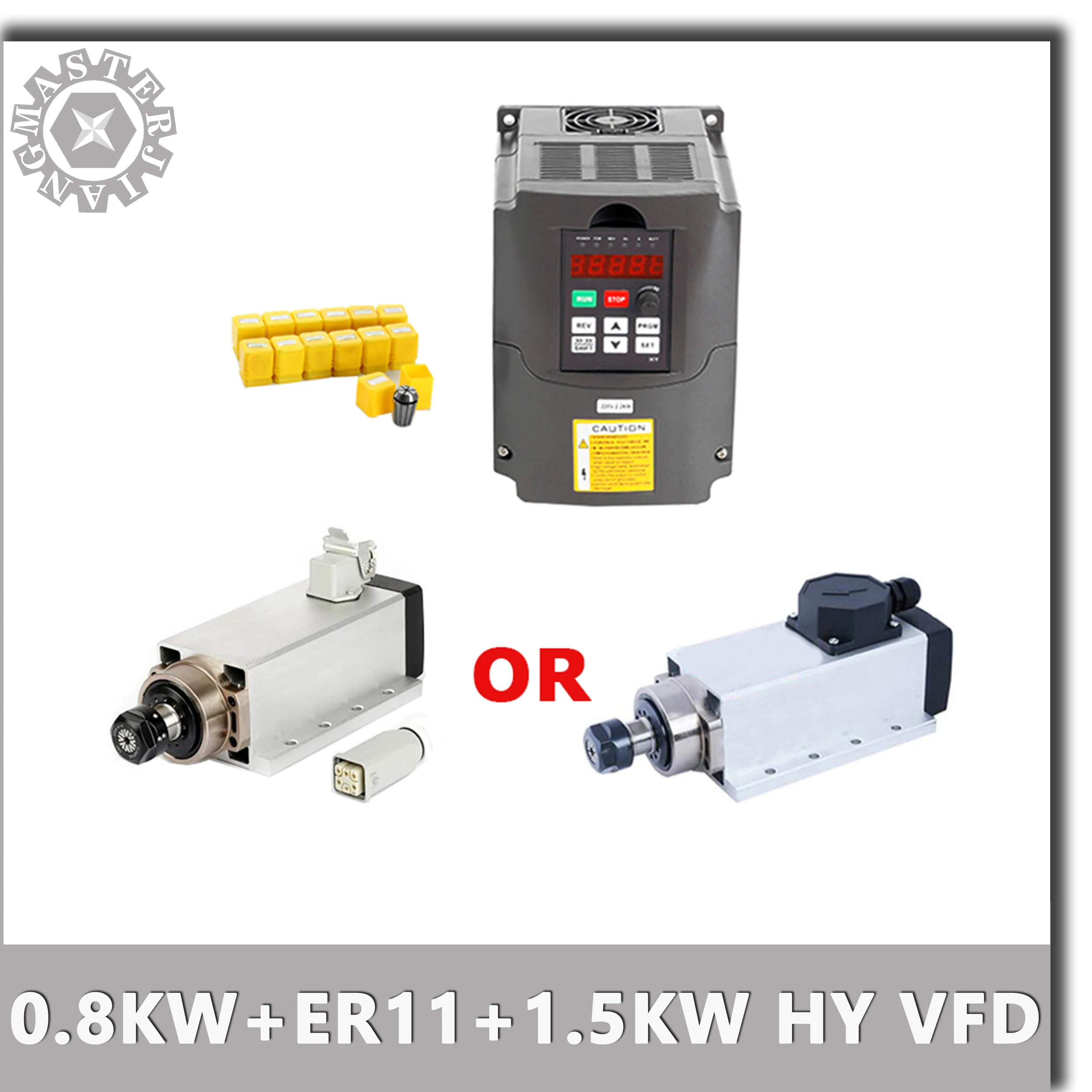 CNC 800 W/0.8KW 220V квадратный шпиндель воздушного охлаждения ER11 с воздушным охлаждением фрезерный шпиндель+ 1.5KW VFD инвертор+ 13 шт./компл. ER11, 2 версии