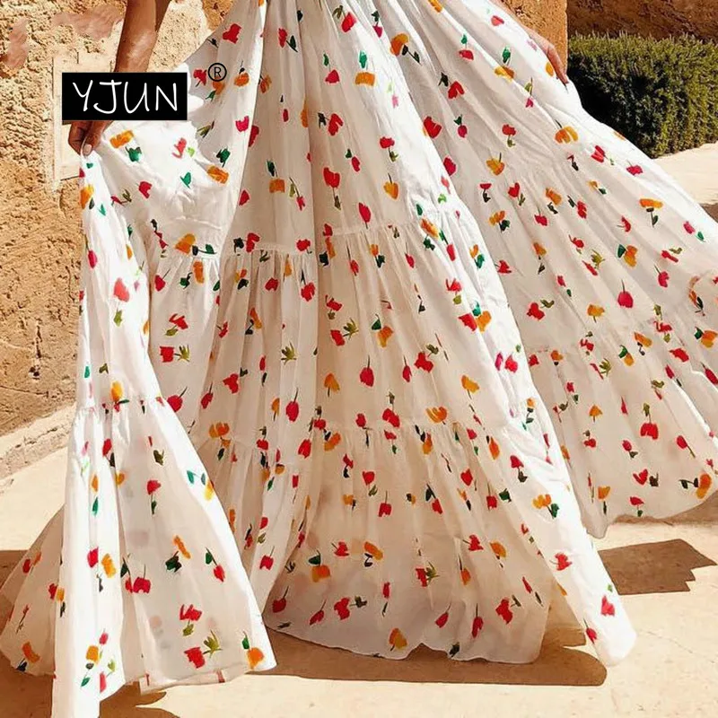 Summer Floral Dresses Maxi Sexy Off Shoulder Boho Puff Sleeve A-Line White Beach Long Dress Women | Женская одежда