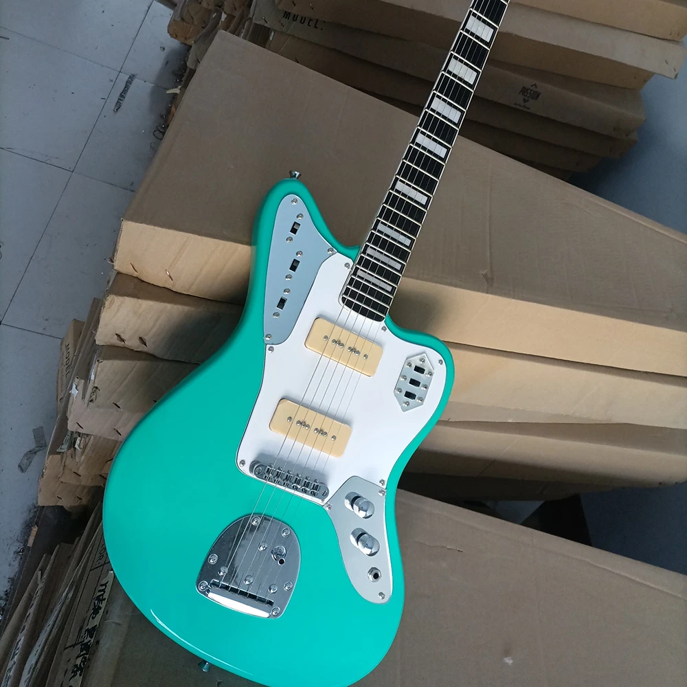 

Бесплатная доставка, 6 струн, светло-голубая электрическая гитара с подставкой из розового дерева, белая накладка