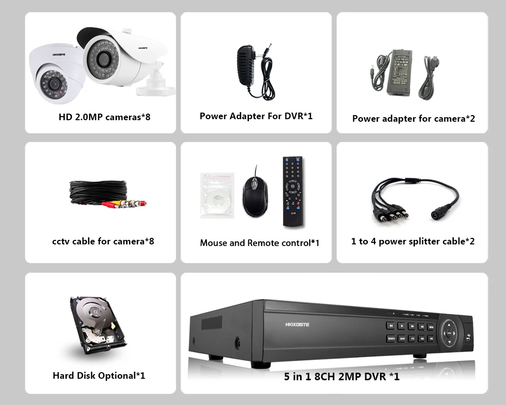 8CH 1080P HDMI DVR 1080P HD Крытая наружная камера безопасности система SONY 8-канальный CCTV DVR комплект 8 шт AHD камера набор с 2 ТБ HDD