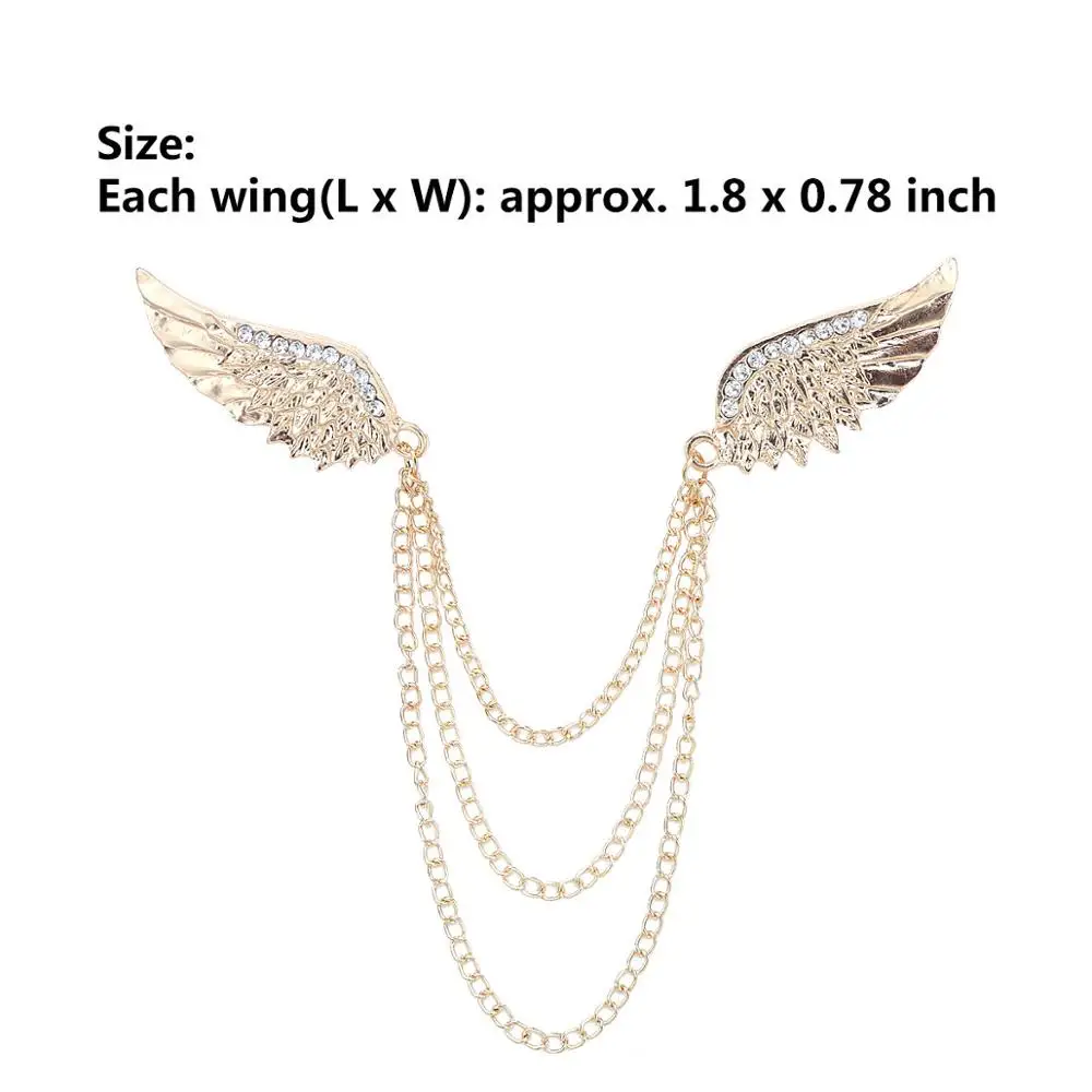 Взрослые мужчины сверкающие Броши Стразы двойные крылья Ангела кисточки цепь