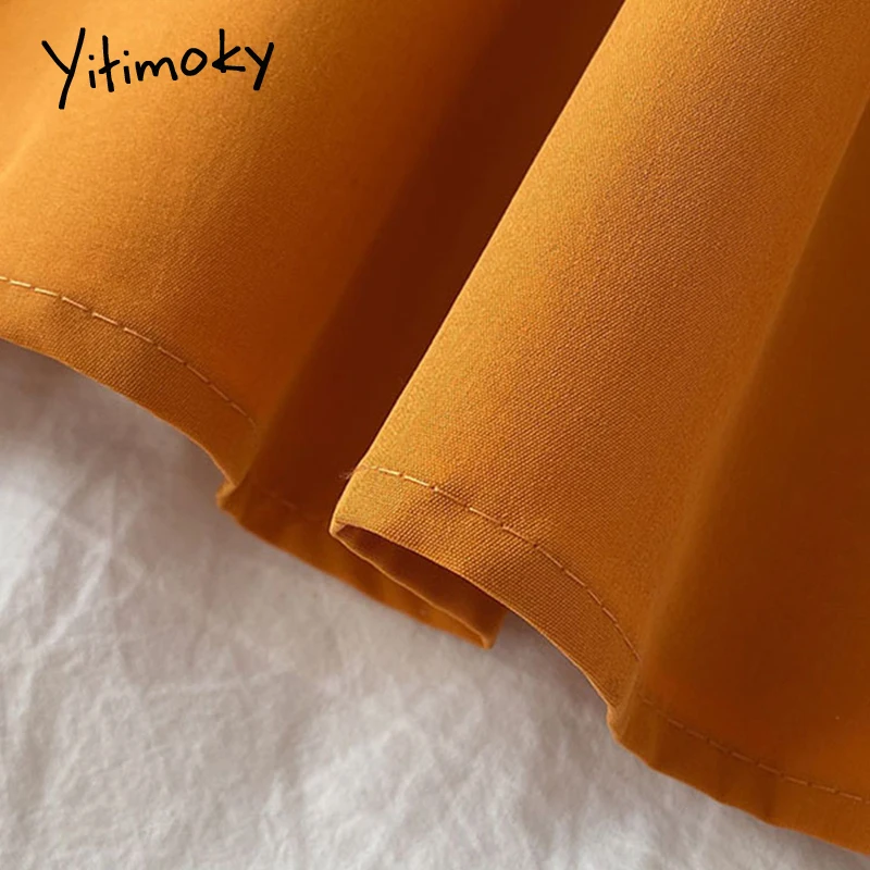 

Yitimoky Solid Dresses for Women Spring 2021 Black Office Lady Puff Sleeve Empire Square Collar Hat Loose A-Line New Midi Dress