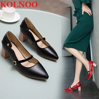 kolnoo handmade new style ladies chunky heels pumps mary janes pointed toe sexy daily wear office lady fashion party court shoes