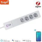 Умный сетевой фильтр Tuya WiFi, розетка EU Zigbee с 4 вилками и 2 USB-портами, индивидуальное управление, работает с Alexa Google Home