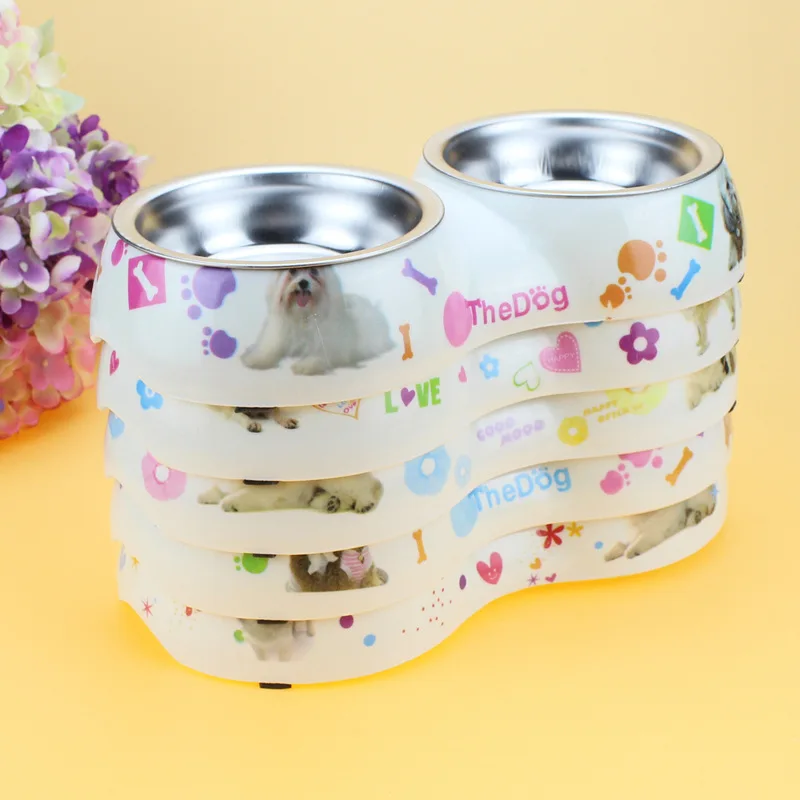 

Double Pet Bowls Dog Food Water Feeder Stainless Steel Pets Drinking Dish Feeder Pets Supplies Dog Accessories