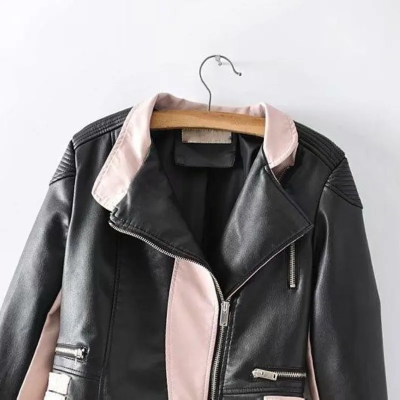 Новое поступление 2020 женская кожаная куртка модная подходящая по цвету верхняя