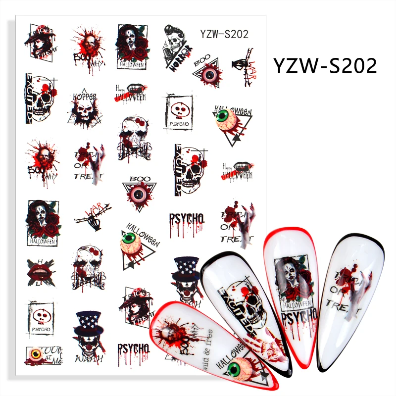 3D дизайн ногтей на Хэллоуин новые наклейки для ногтевого дизайна аниме Череп