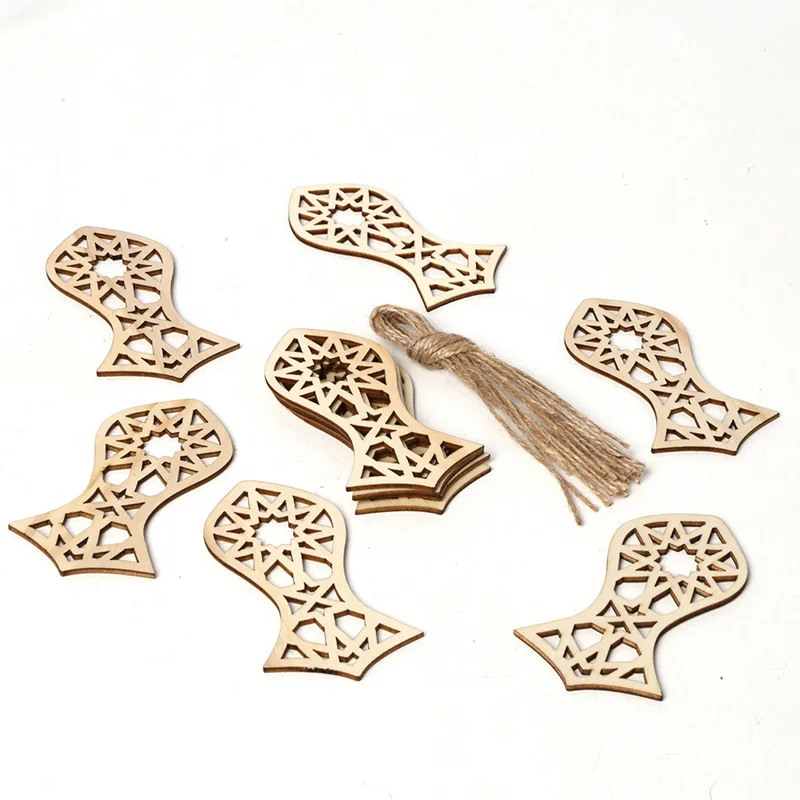 

10pcs Wood Eid Mubarak Pendants Ramadan Dropping DIY Eid Mubarak Decoration Hajj Mubarak Party Supplies Moon Eid Al-Fitr Decor