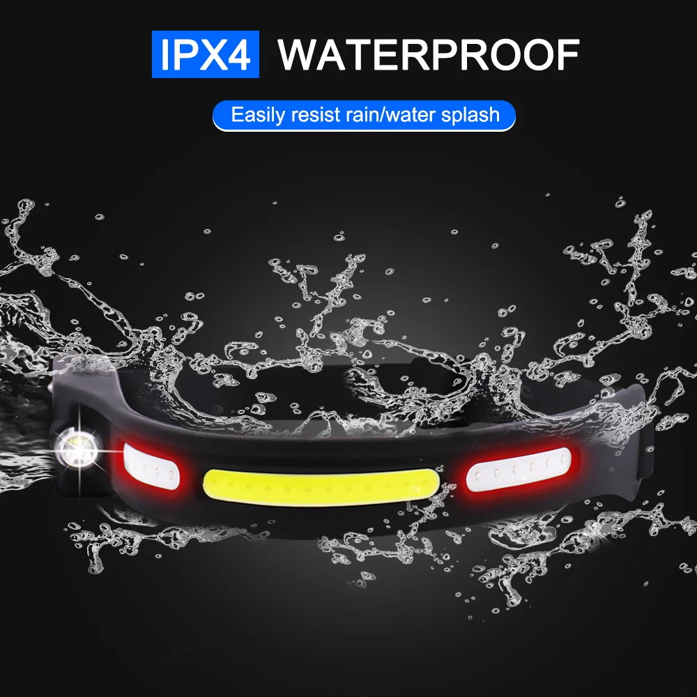 

Rechargeable LED Headlamp Sensor Switch Flashlight Torch Headlight with Built-in Battery White Red Flashing Light for Outdoor