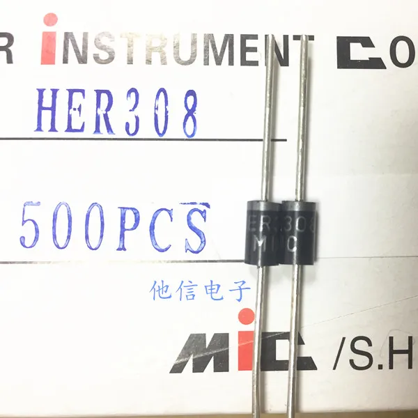

50 шт./лот HER308 DO-27 3A 1000V
