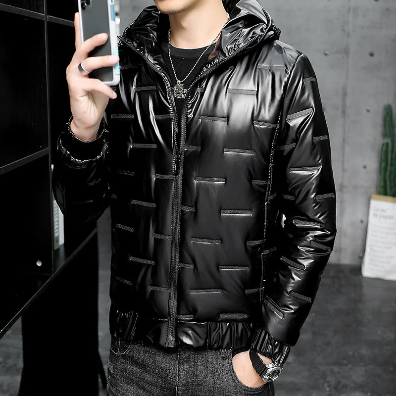 Men's Winter Jacket 2021 Men's Bright Face Down Cotton Coat Male Coat New Coat Loose Hooded Thickened for Warmth Men's Jacket