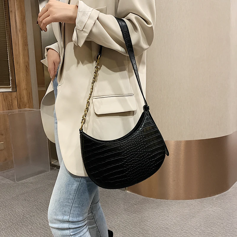 

New Crocodile Pattern PU Leather Saddle Bags for Women 2021 Handbags and Purses Female Summer Travel Crossbody Shoulder Bag