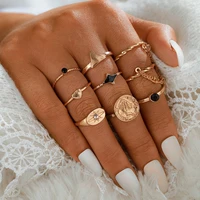 8 pieceset fashion bohemian personality creative black oil drop love star ring chain ring party jewelry engagement ring woman
