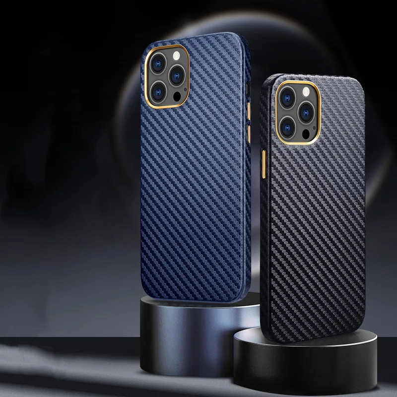 Чехол из натуральной кожи с узором углеродного волокна для iPhone 12 Pro Max 11 XS XR 8 7