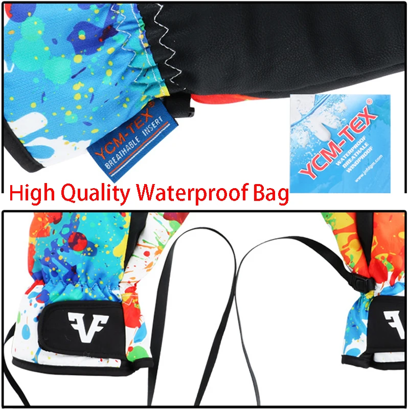 

3 Finger Professional Snowboard Ski Gloves Waterproof -30 Winter Thermal Mittens windproof Skiing snowmobile touch screen rope