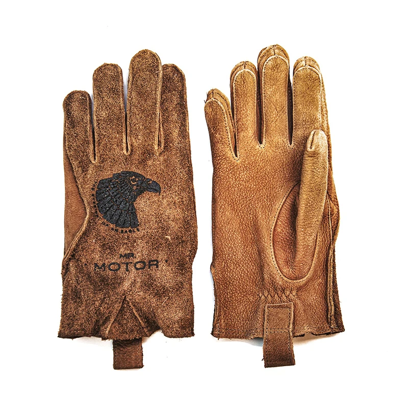 

Retro style brown color genuine leather fashion men outdoor full fingers motorcycle gloves 1215-08