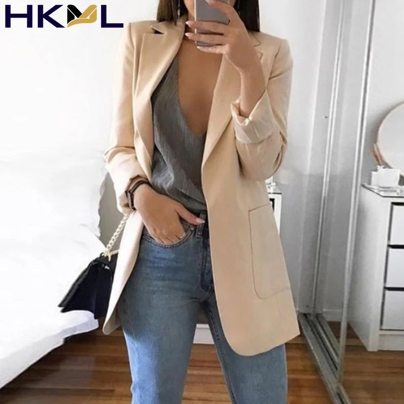 

Women Formal Blazer Long Sleeve Lapel Pocket Solid Color OL Slim Jackets Cardigan Blazers 2021 Spring and Autumn New