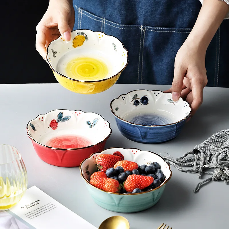 

Creative cute small Bowl household Internet celebrity fruit salad bowl ceramic grilled bowl tableware dessert bowl breakfast