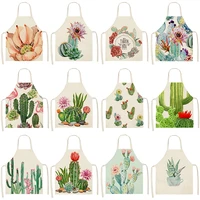 cactus plants pattern cotton linen aprons 5365cm home cleaning cooking kitchen apron cook wear pinafore adult bibs 46348