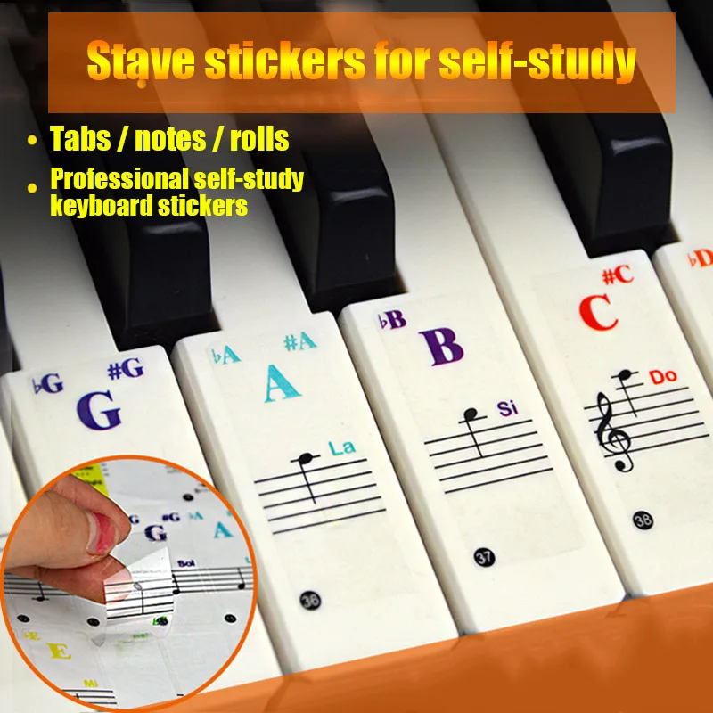 Разноцветные наклейки на клавиатуру для детей пианино прозрачная в форме рояля