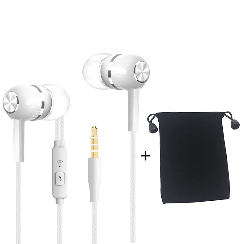 white plus bag Проводные наушники в ухо, Спортивная гарнитура, разъем 3,5 мм, с микрофоном, наушник, бас, затычка для наушников для samsung, IPhone, IPod, huawei, Xiaomi, телефона, ПК, MP3 - Цвет: white plus bag