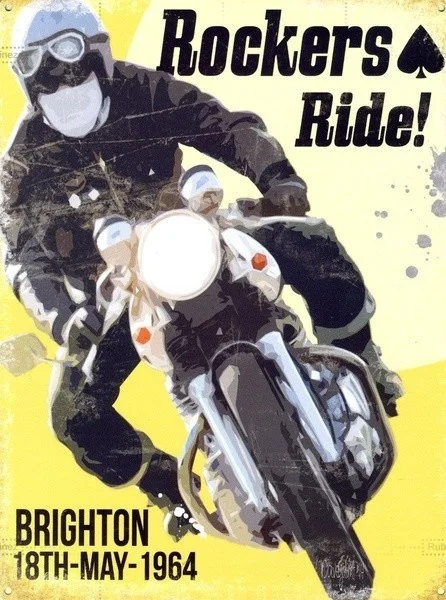 

Artistic tinplate painting New ers Ride Brighton 1964 Mods and ers Riots Tin Sign