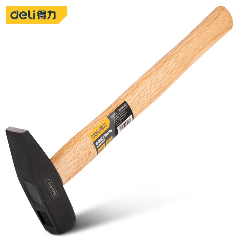 Deli 500g High Quality Durable Construction Metalworking Household Machinist Hammer Wooden Handle Hammer Repair Hand Wood Tools