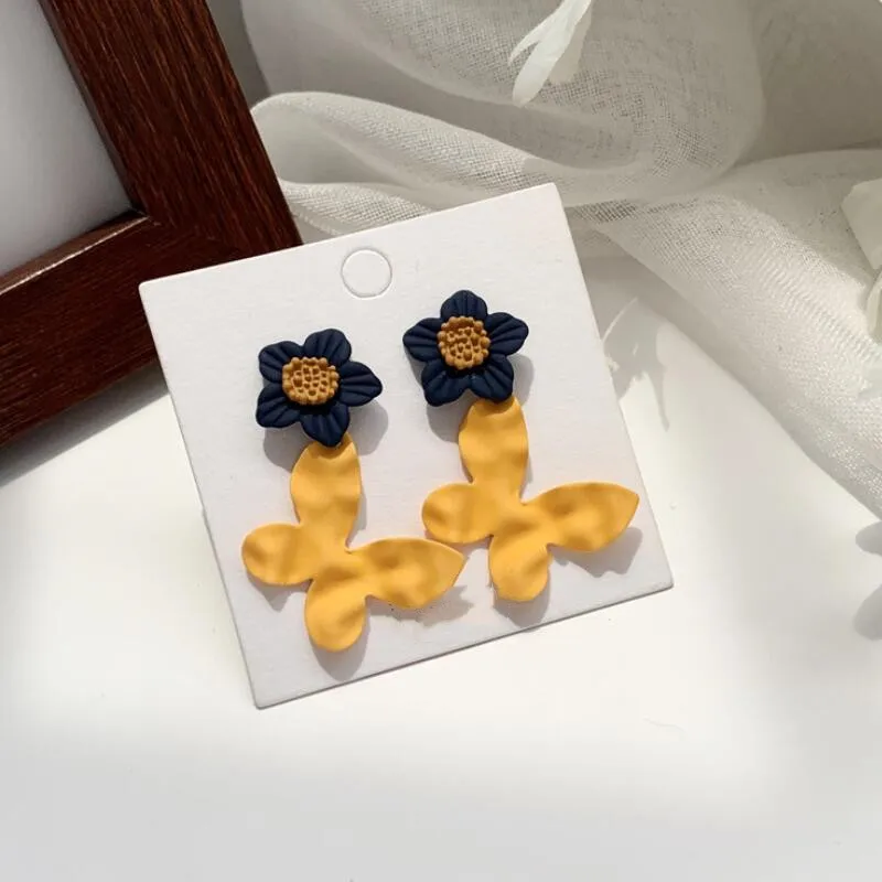 

Fashion Sweet Flower Love Yellow Butterfly Earrings Trendy Girls Party Jewelry Korean Hanging Dangle Drop Earrings For Women