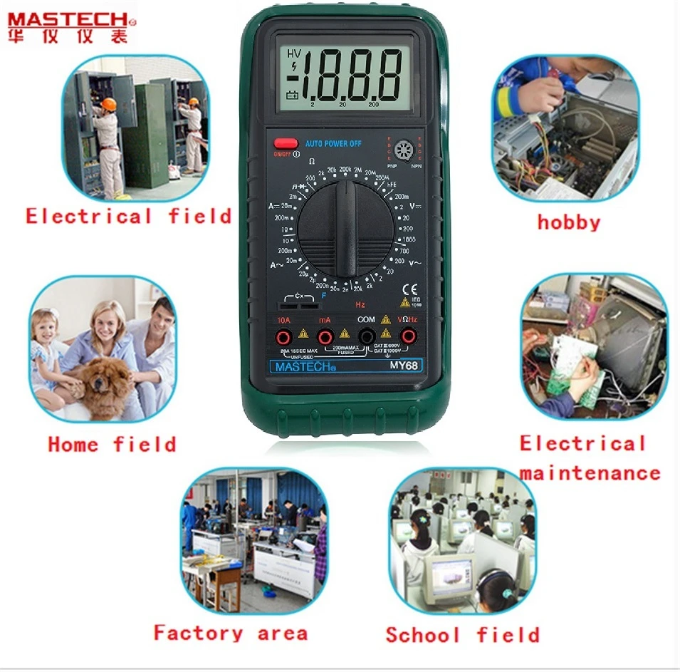 MASTECH MY68 цифровой мультиметр Электронный ручной мультиметр 3 3/4 ЖК-дисплей 3999 отсчетов Автоматический диапазон AC DC Цифровой мультитестер