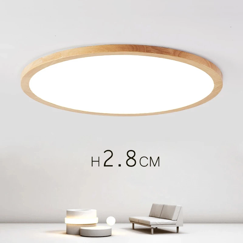 LED Wood Ceiling Light Nordic Wooden Ceiling Lamps Living Room Bedroom Study Surface Mounted Lighting Fixture 2.8cm Height