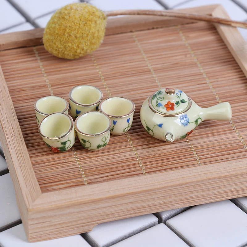 

1Set 1:12 Dollhouse Miniature Cups & Pot Set Ceramics Tea Cups Doll House Decor