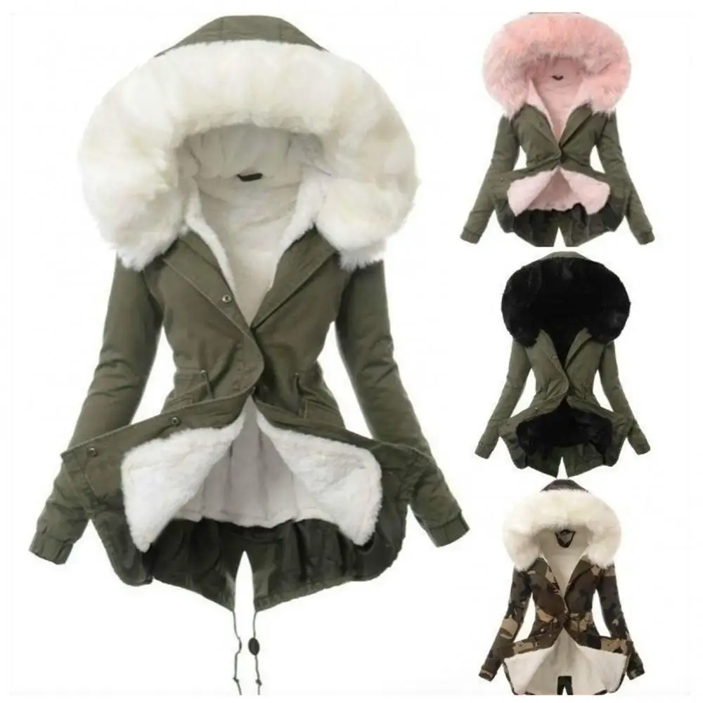 

Ladies Winter Faux Fur Lining Hooded Long Sleeve Thicken Plus Cashmere Overcoat For Gonging Out New 2021