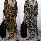 Платье-рубашка ZANZEA женское с леопардовым принтом, модный Повседневный Сарафан средней длины на пуговицах, с длинным рукавом