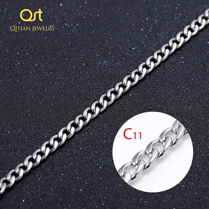 QITIAN, серебряное, золотое, сплошное ожерелье, цепочка, звено, для женщин, мужчин, колье из нержавеющей стали, мужские, Женские аксессуары, мода - Цвет: QF812-C11