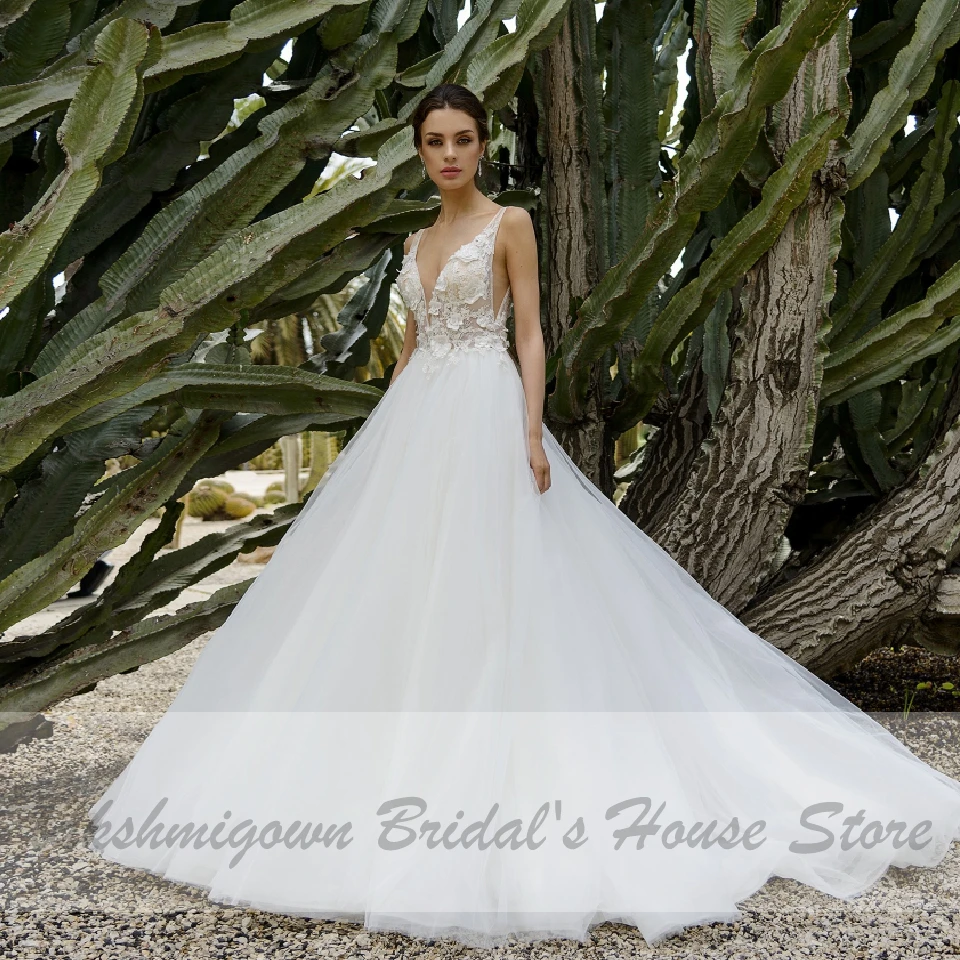 

Lakshmigown Summer Beach Wedding Dress 2020 Plus Size V Neck 3D Flowers Sexy Bridal Gown Boho Wedding Dresses Vestidos de Boda