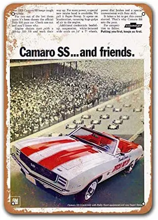 

1969 Camaro SS Vintage Car Tin Signs, Sisoso Metal Plaques Poster Bar Man Cave Retro Wall Decor 8x12 inch