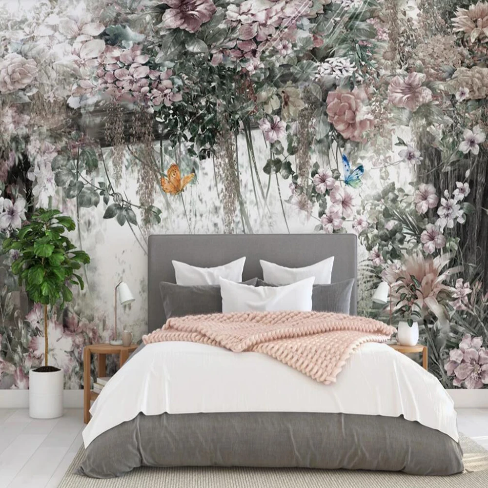 Milofi custom large wallpaper mural Nordic modern fresh watercolor vine flower background wall paper decorative painting | Обустройство