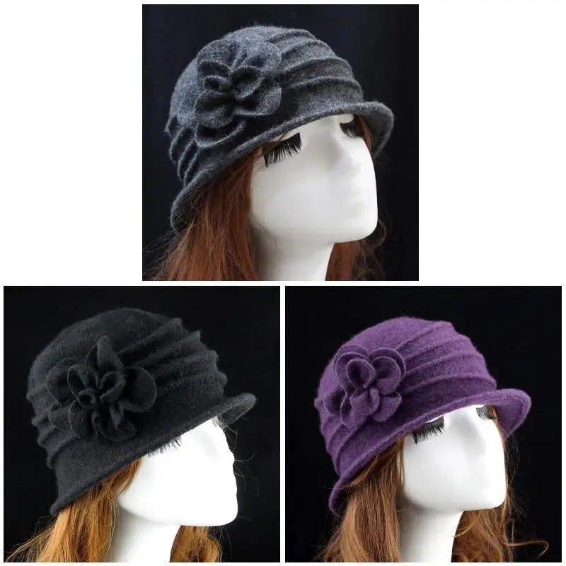 Модная женская шерстяная широкополая фетровая шляпа с цветочным декором осенне
