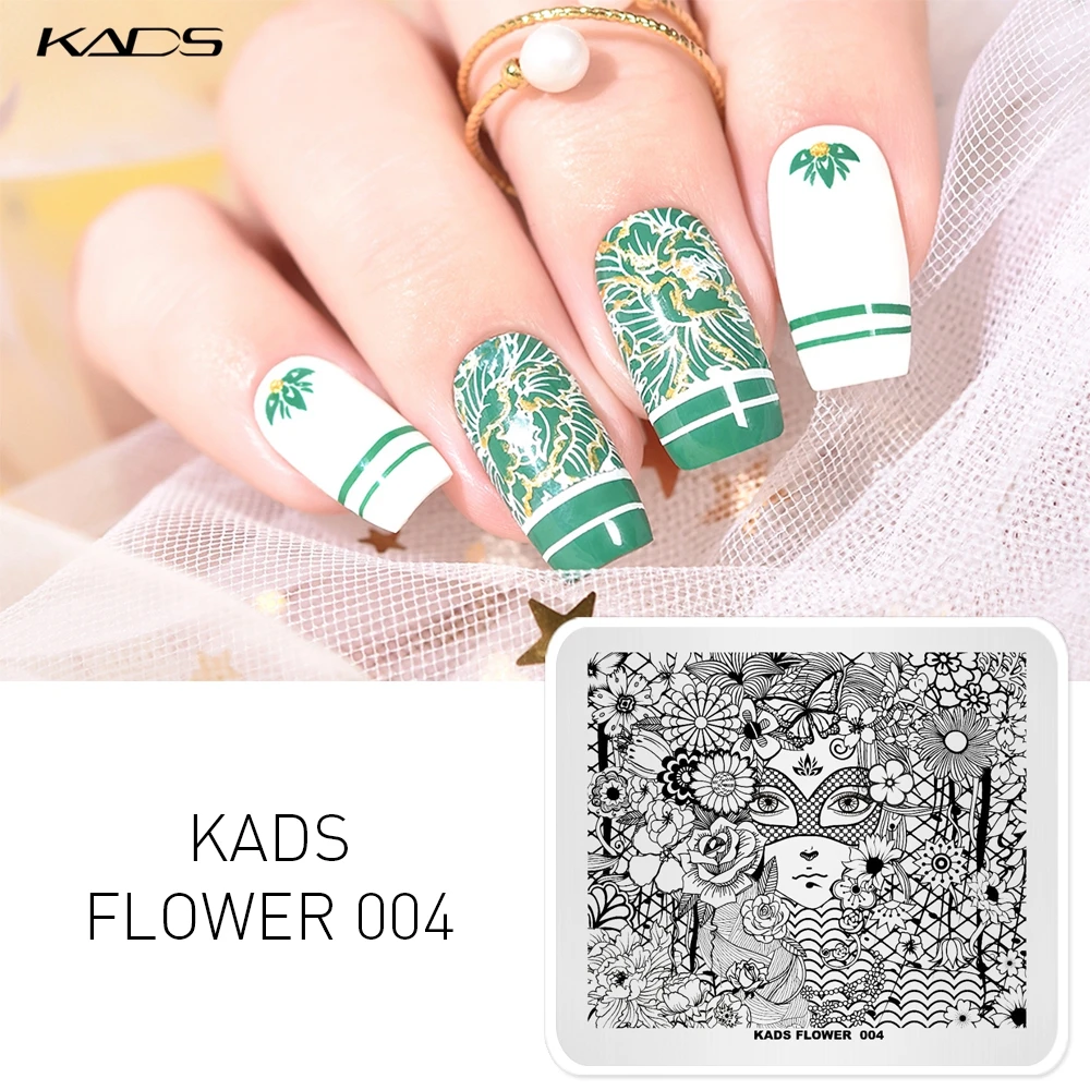 Трафареты KADS для стемпинга ногтей цветок 004 девушка в лозе Подсолнух кружевное