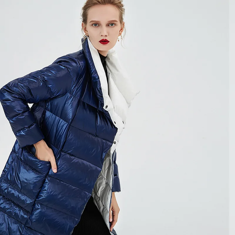 Пуховик с обеих сторон Женская длинная куртка выше колена новый стиль зима 2019