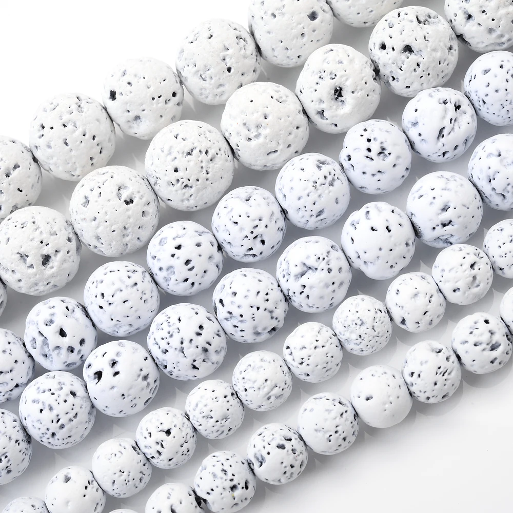 Бусины из натурального камня белая Лавовая круглая свободная бусина-разделитель